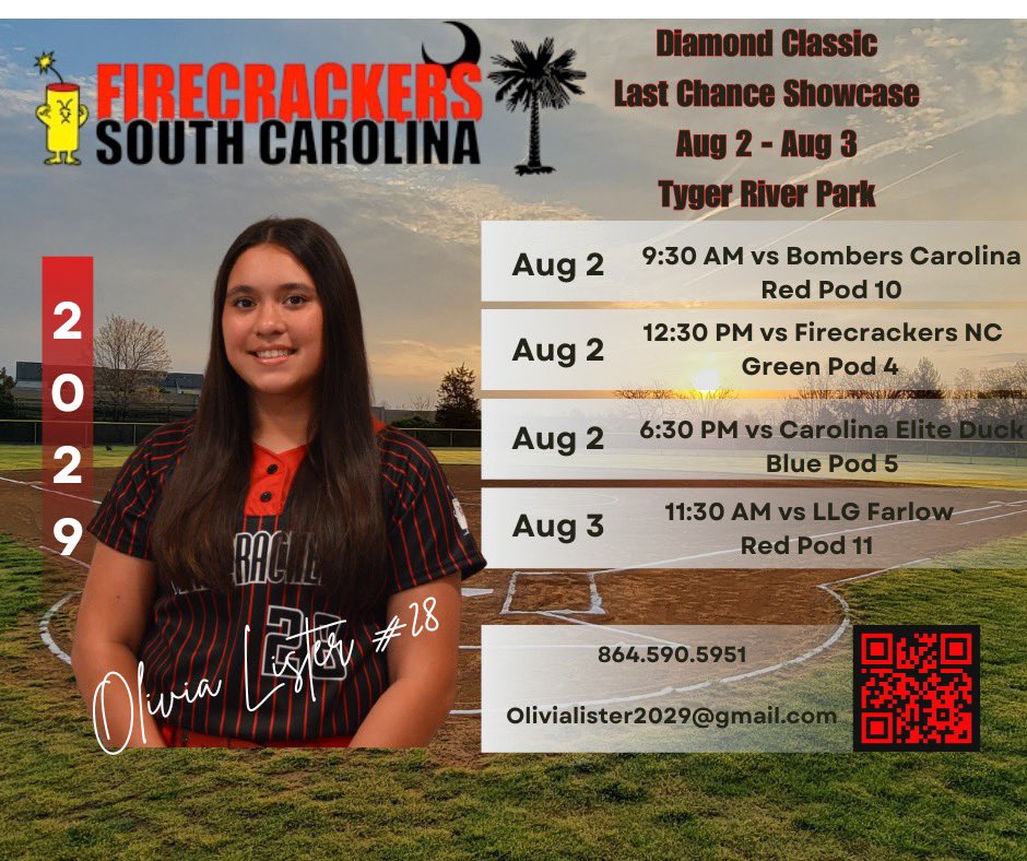 Olivia Lister 2029 (@olivial2029) on Twitter photo Ready for the Elite 80 tomorrow and the Last Chance Showcase this weekend with my team! Let’s go! <a href="/PACKUPSTATE/">bryan pack</a> <a href="/Firecrackers_SC/">Firecrackers SC 28/29</a> Ready for the Elite 80 tomorrow and the Last Chance Showcase this weekend with my team! Let’s go! <a href="/PACKUPSTATE/">bryan pack</a> <a href="/Firecrackers_SC/">Firecrackers SC 28/29</a>