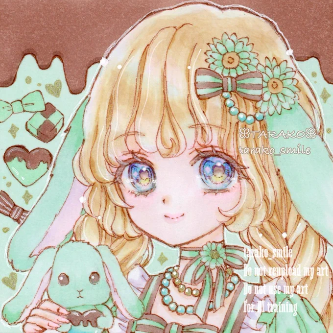 #チョコミント展10 チョコミントバニー #豆色紙 ⑥ #コピック絵