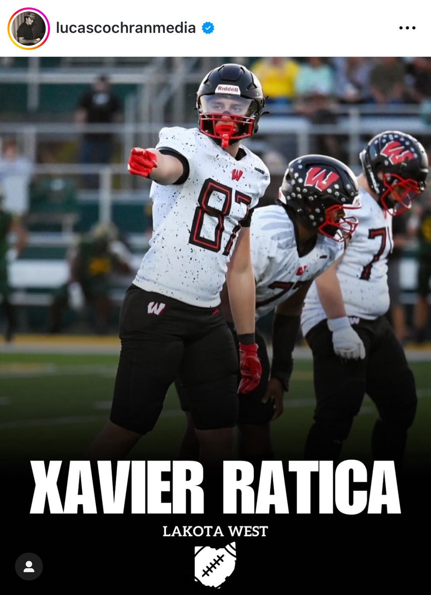 Xavier Ratica (@xavierratica) on Twitter photo Thank you <a href="/LucasCochran16/">Lucas Cochran</a>
Go West!!! 🔥🦅🏈
<a href="/LakotaWestFB/">Lakota West Football</a> <a href="/gmcsports/">GMC Sports</a>
instagram.com/p/DMyc4mLOIes/… Thank you <a href="/LucasCochran16/">Lucas Cochran</a>
Go West!!! 🔥🦅🏈
<a href="/LakotaWestFB/">Lakota West Football</a> <a href="/gmcsports/">GMC Sports</a>
instagram.com/p/DMyc4mLOIes/…