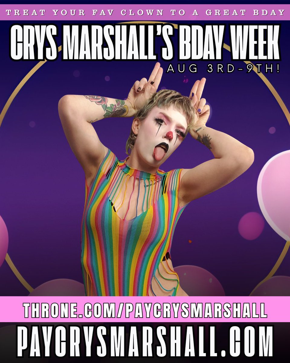 PayCrysMarshall (@paycrysmarshall) on Twitter photo I have a very busy week coming up! Between getting ready for <a href="/FetishCon/">Fetish Con</a>'25 and celebrating my birthday, it's gonna be insane! Make this birthday week easier for your favorite clown by purchasing clips, ordering customs and worn items. You can also send me birthday gifts! I have a very busy week coming up! Between getting ready for <a href="/FetishCon/">Fetish Con</a>'25 and celebrating my birthday, it's gonna be insane! Make this birthday week easier for your favorite clown by purchasing clips, ordering customs and worn items. You can also send me birthday gifts!