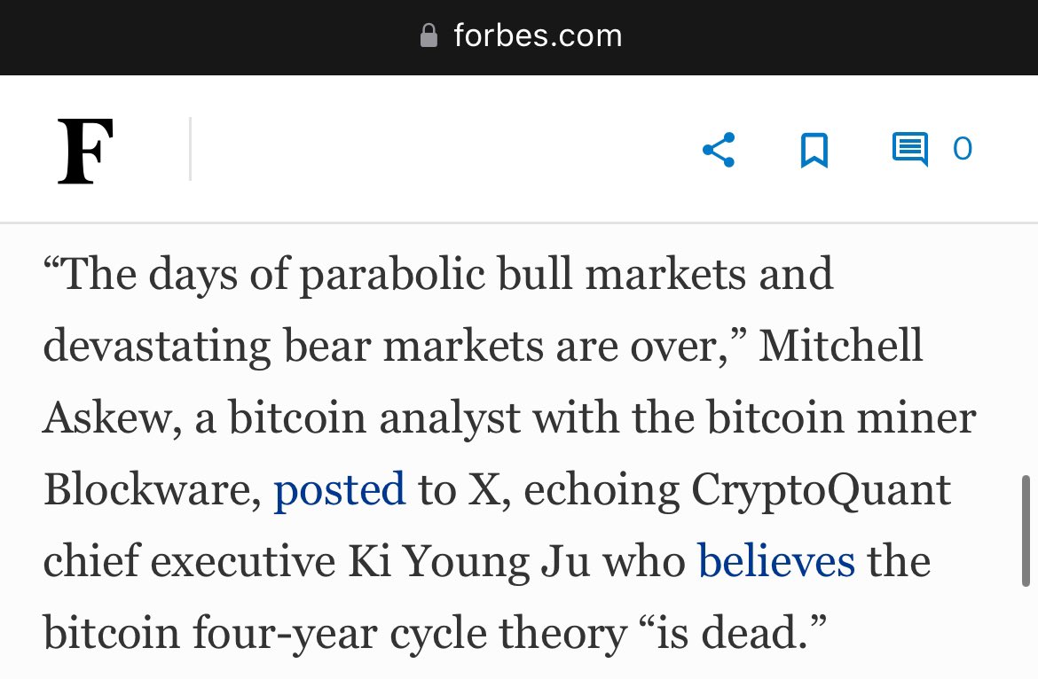 “The days of parabolic bull markets and devastating bear markets are over.”

<a href="/Forbes/">Forbes</a> recently featured <a href="/MitchellHODL/">Mitchell Askew ✝️🇺🇸🌞</a>, Head of Blockware Intelligence, highlighting his thoughts on the institutionalization of Bitcoin and the end of the traditional “4 year cycle.”

Check it out👇