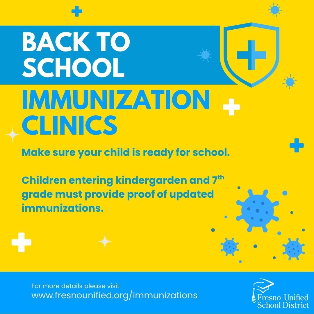 fresnounified's tweet image. 📢 Back-to-school is almost here! Make sure your child is ready for the first day by being up to date on all required immunizations. 💉✨