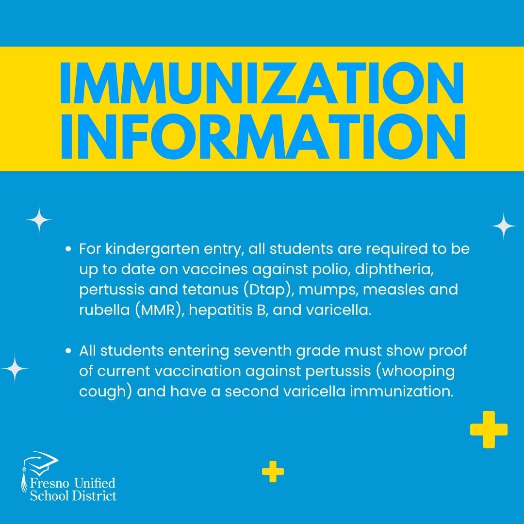 fresnounified's tweet image. 📢 Back-to-school is almost here! Make sure your child is ready for the first day by being up to date on all required immunizations. 💉✨