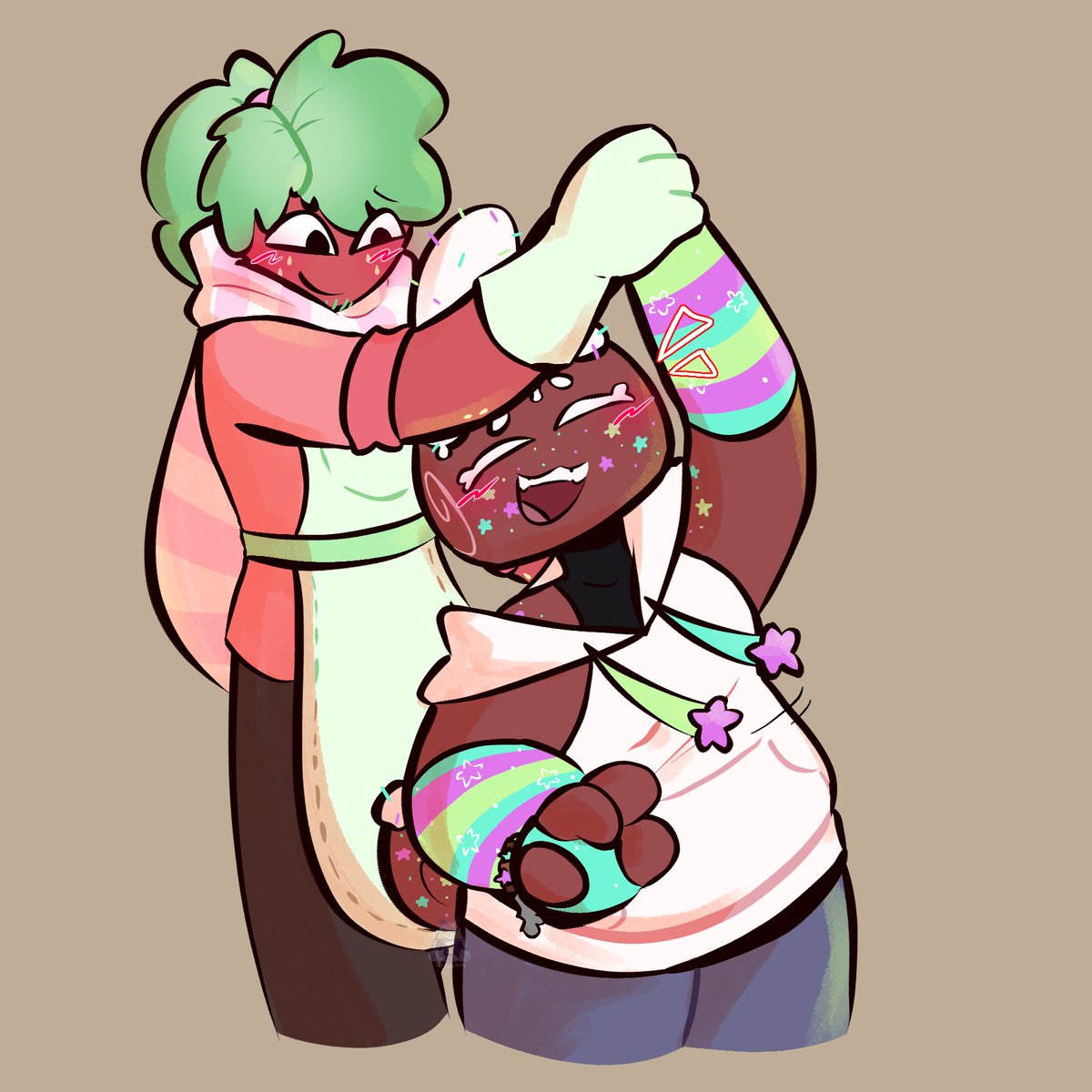 Some Fruitcake art of them dancing 

Still messing with my style a bit-

#fruitcake #dandysworld #dandysworldart