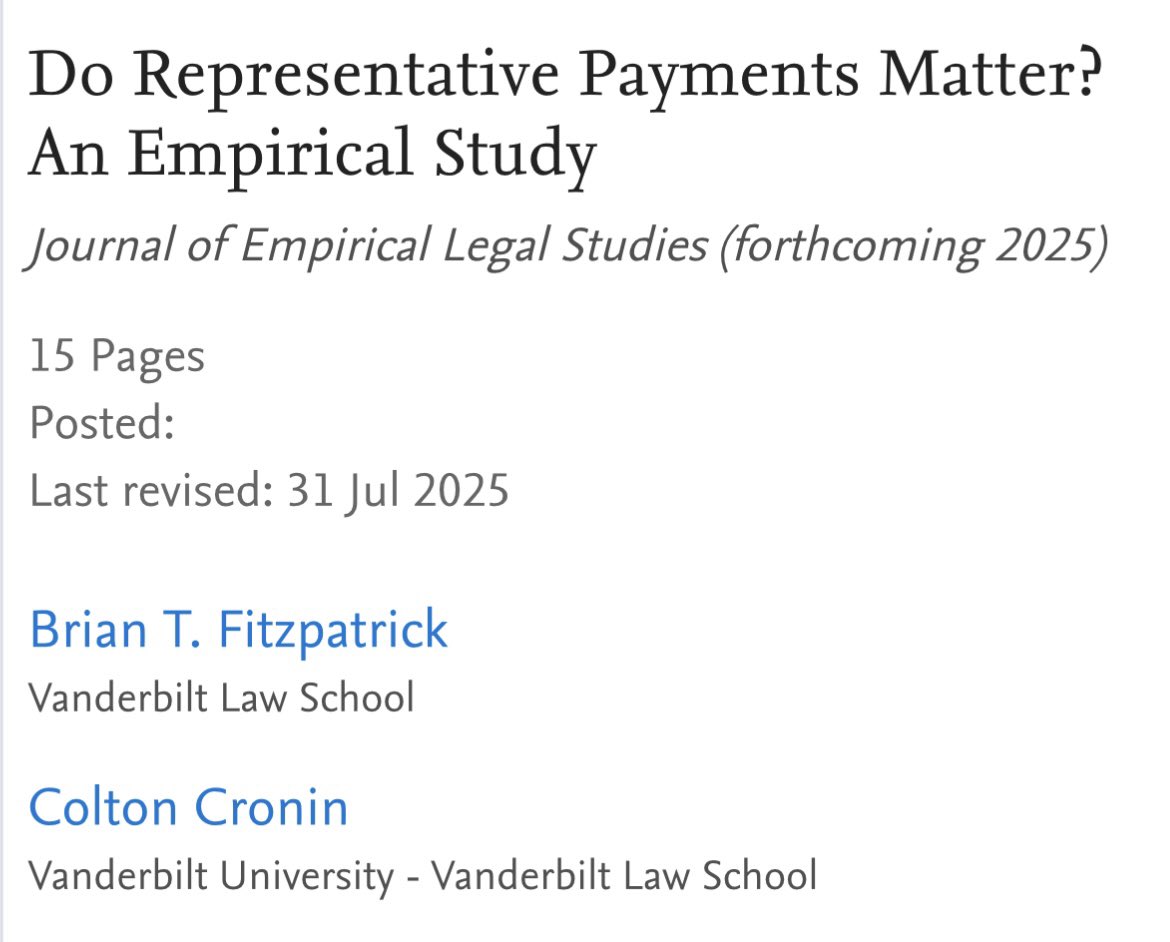 We took a look at whether the Eleventh Circuit’s decision banning special payments to class representatives had the deleterious effect on class actions I thought it would. Answer: no. Turns out people aren’t rational. 🤷‍♂️