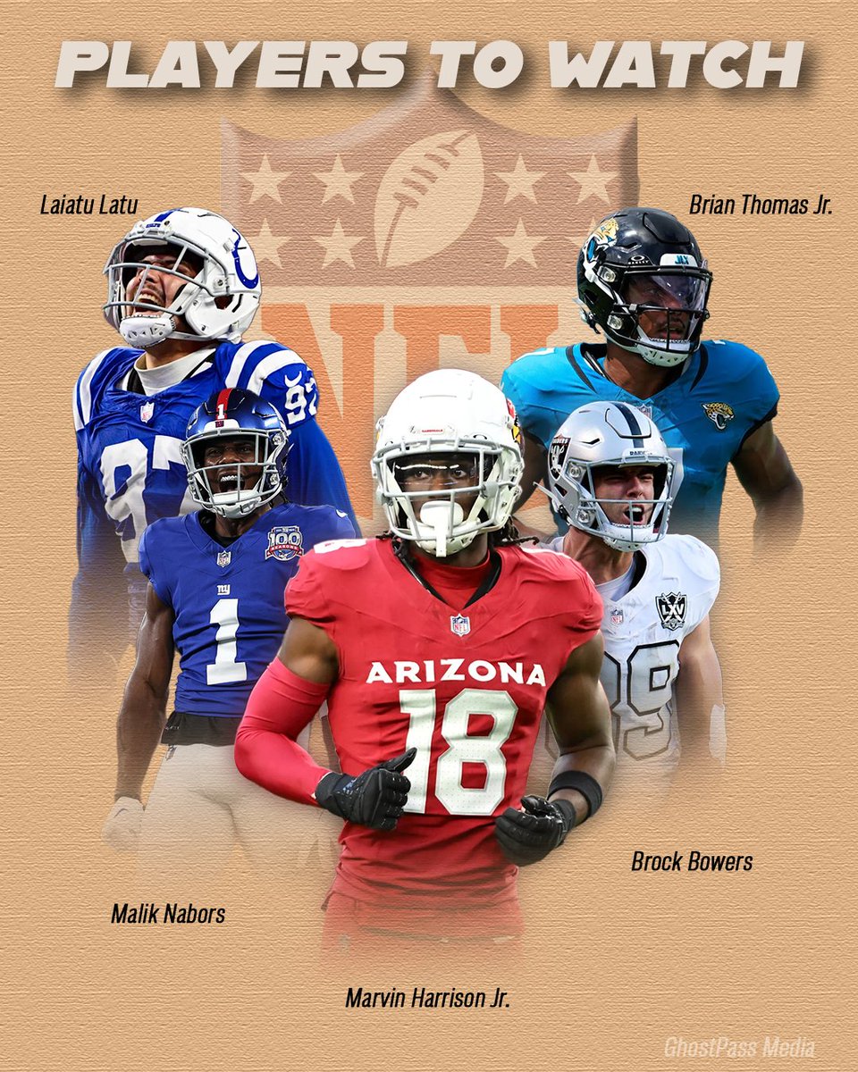 preseason players to watch #NFLPreseason #GraphicDesign #sportsgraphics #NFL #maliknabors #brockbowers #brianthomasjr #laiatu