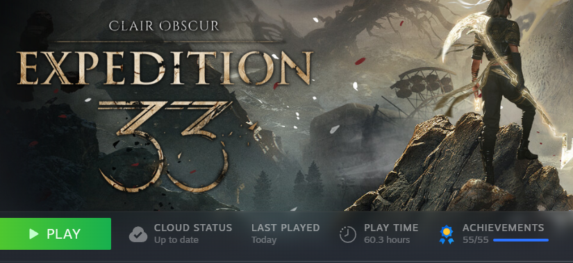 ScottsHeres's tweet photo. So i might have 100% Clair Obscur: Expedition 33, with no spoilers like 85% of the achievements are really easy, and then the last 15% are either extremely hard or tedious.

By far my favorite game to date, def my GOTY nothing comes close. https://t.co/EU30qbtWJ7