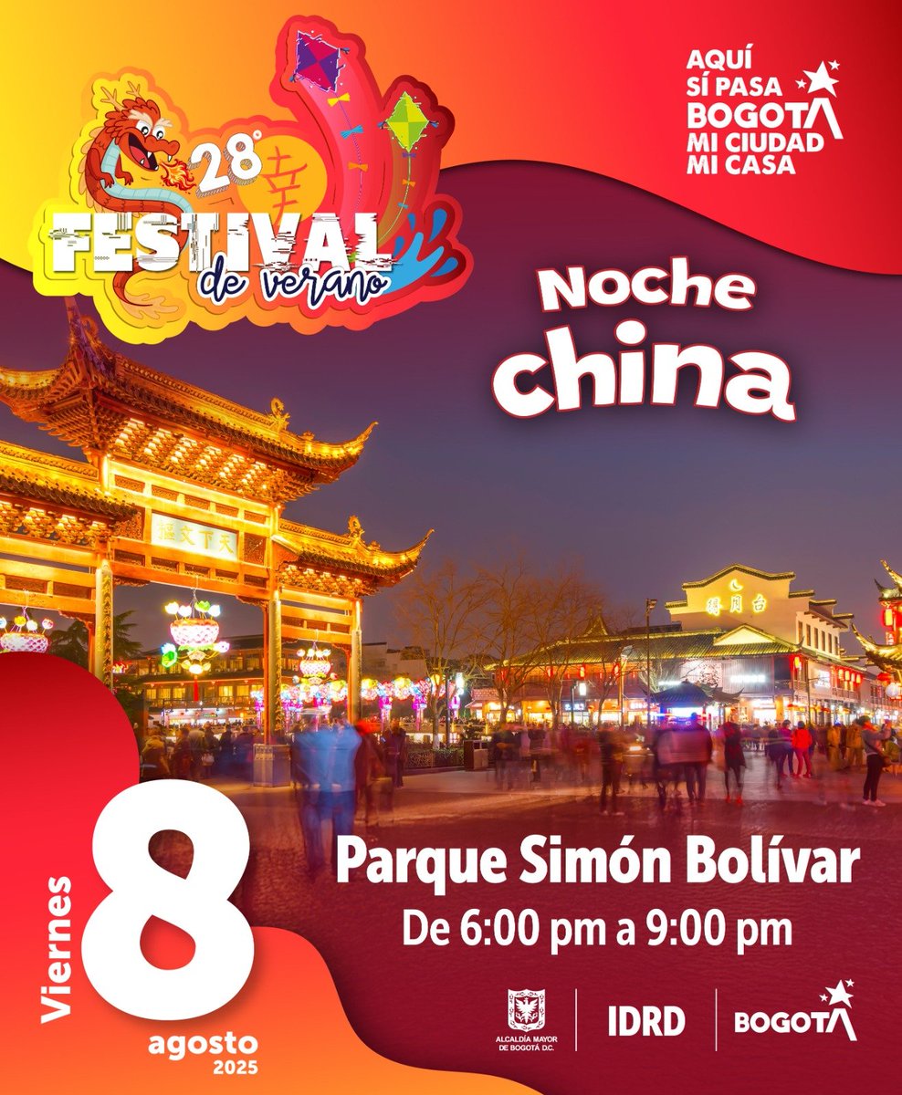 La noche china en medio del 28º Festival de Verano de Bogotá, el 8 de agosto, viernes, en el parque Simón Bolívar. 🇨🇳🇨🇴😊😊