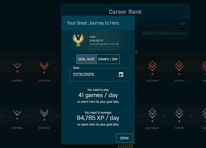 I'm getting Hero today. 9.3million EXP. To get an idea, the normal player would get 1-3k EXP per match. I just need 94k. 
This has taken me so long and its nearly over. I love you <a href="/Halo/">Halo</a> 

Live on Twitch now!