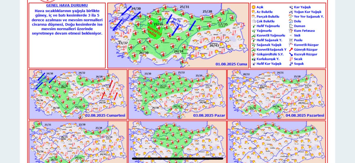 <a href="/FeyzaOznur/">Feyza Öznur</a> 27.07.2025 tarihli meteoroloji haritasına göre 01.08.2025 ile başlayan hafta yağmurlu gözüküyor. Müslümanların haklı çıkmasından korkan yok. Esas hepimiz korkması gereken Müslümanların sebep-sonuç ilişkisindeki nedensellik bağını koparmaları. Endişe verici bir durum