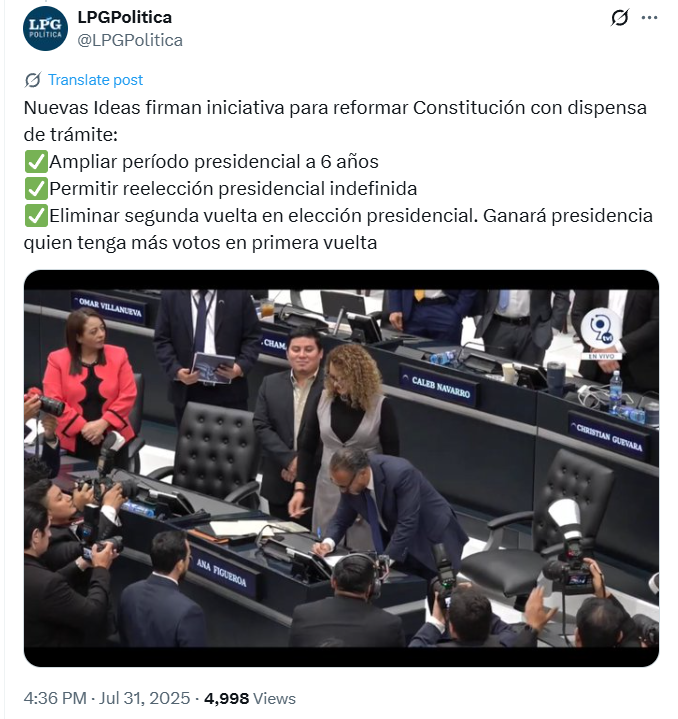 🚨 Alerta Democrática 🚨

La Asamblea de El Salvador busca reformar la Constitución para, entre otras:

-Ampliar presidencia a 6 años
-Reelección presidencial indefinida

Traducción: concentración y mantenimiento del poder

#SufragioEfectivoNoReelección

shorturl.at/3D7wK