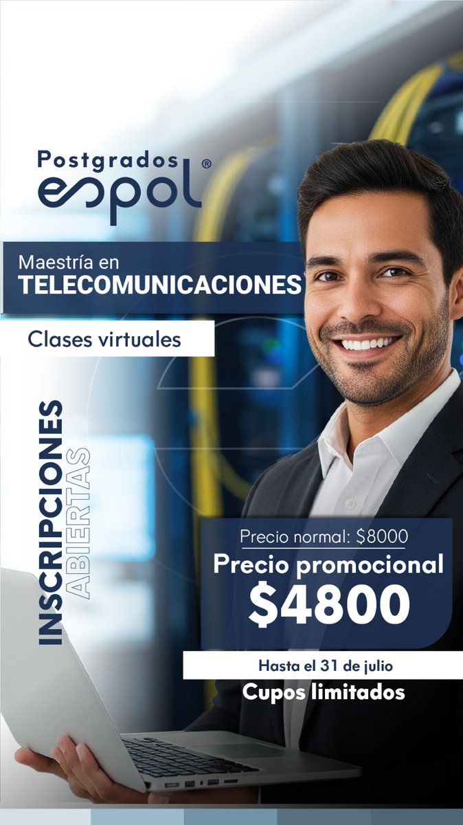 🎓 ¡Impulsa tu futuro en el mundo digital con la Maestría en Telecomunicaciones de ESPOL!
¿Eres  profesional en ingeniería, tecnología o afines y quieres destacar en  redes avanzadas, seguridad y tecnologías emergentes?
📬 Contáctanos: met_coordinacion@fiec.espol.edu.ec