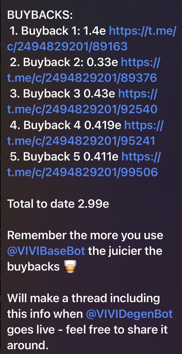 Save yourself from yourself. Hold something that generates revenue. 

So many people sold $VIVI to chase memes that pumped and got rekt. Some people never learn but that’s why not everyone can make it. 

2.99 eth in buybacks from revenue in under 1 month. 

Soon more revenue