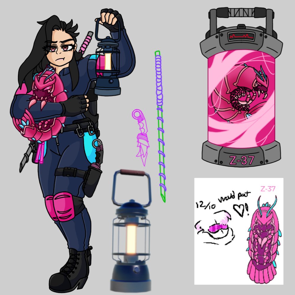crystalofhope's tweet photo. @GApplePlay This is Magnus and Z-37 (Parasite)

'Para' is based on the tongue eating loach for larger prey and fish. But can also attach to humans. It uses a pink toxin and mist to control and take over the bodies it occupies. 

Magnus is a cocky and reckless gal hell bent on her survival. https://t.co/oXh0oRhA9U