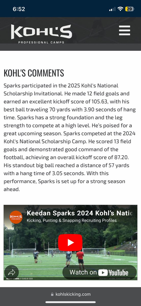 Thankful to be a 4 ⭐️ star kicker after a great camp in Gatlinburg w/ <a href="/KohlsKicking/">Kohl's Kicking Camps</a>. Looking forward to carrying this momentum into the season. <a href="/RecruitDevils/">Central Football</a> <a href="/AL7AFootball/">Alabama7AFootball</a>