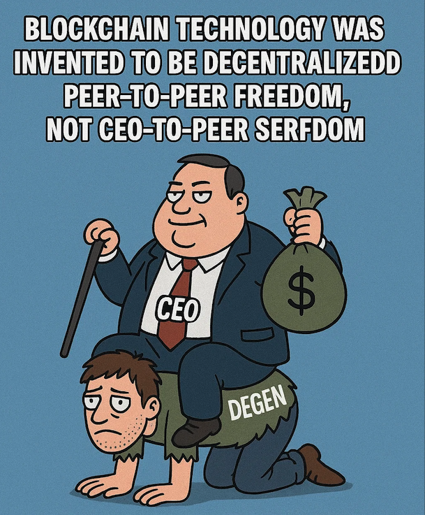 jaredctate's tweet photo. Blockchain technology was invented to be decentralized peer-to-peer freedom, not CEO-to-peer serfdom. If your favorite crypto has a CEO &amp; company behind it, it’s not decentralized. True Decentralization = $BTC $DGB $LTC $DOGE https://t.co/NjmFJcg4uh