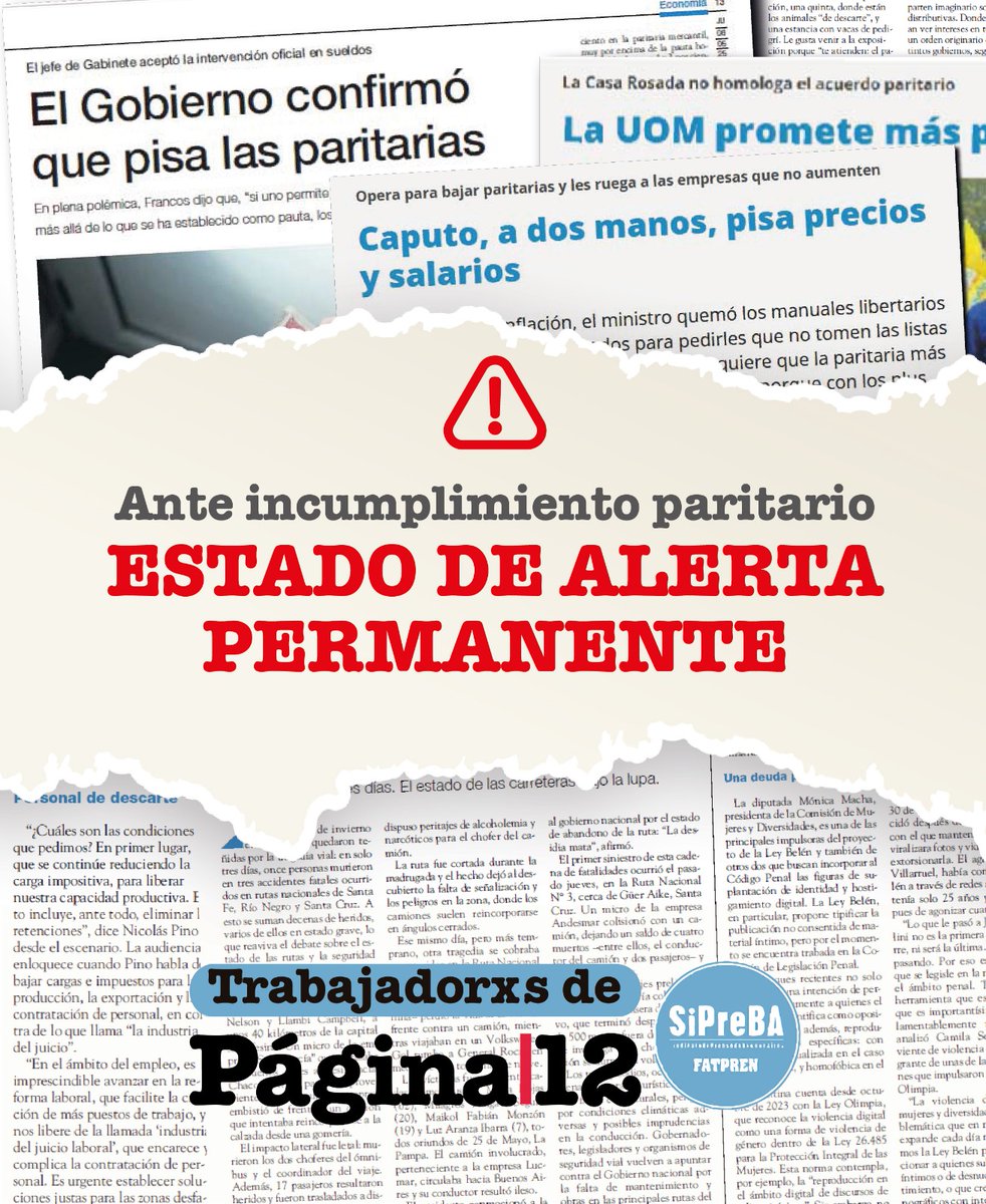 Una vez más, <a href="/pagina12/">Página|12</a> incumple la paritaria.

Se acerca una nueva fecha de cobro y lxs trabajadorxs de Página|12 no tenemos garantías por parte de la patronal de que vayamos a cobrar los aumentos paritarios que la empresa acordó el 17 de junio pasado.