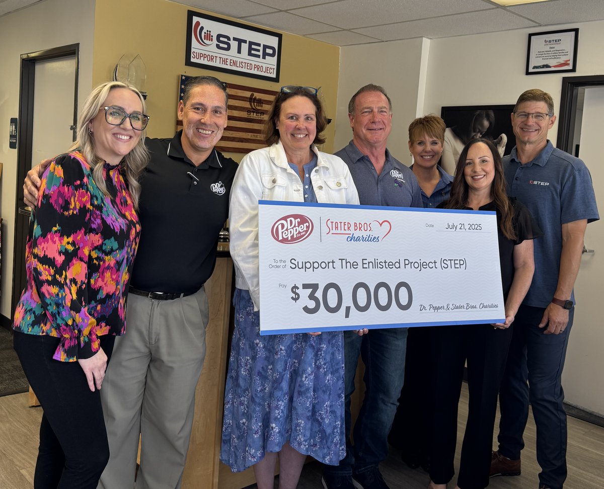 Today, we raise a toast (preferably a cold Dr Pepper 🥤) to <a href="/drpepper/">Dr Pepper</a> and @StaterBrosCharities for their incredible $30,000 grant! Thanks to their generosity, STEP is providing urgent, ongoing support to military and Veteran families facing financial hardship. @StaterBros