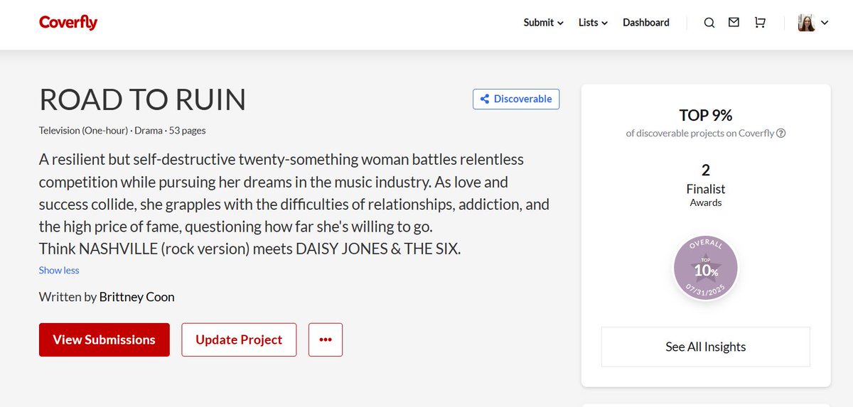 I'd like to say thank you and goodbye to <a href="/Coverfly/">Coverfly</a>. It was fun! My scripts were in the Top 5% on the Red List! I'll miss you! RIP 🖤 #screenwriting #writerscommunity