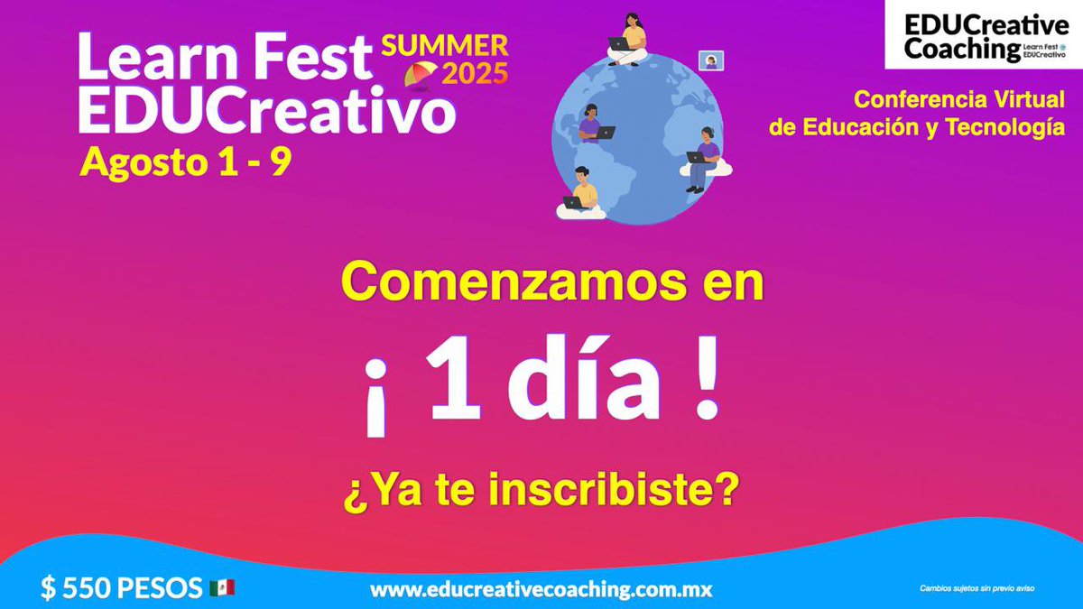 Programa: educreativecoaching.com.mx 

Inscríbete para recibir tus accesos a las conferencias:
· Eventbrite: learnfest25.eventbrite.com.mx