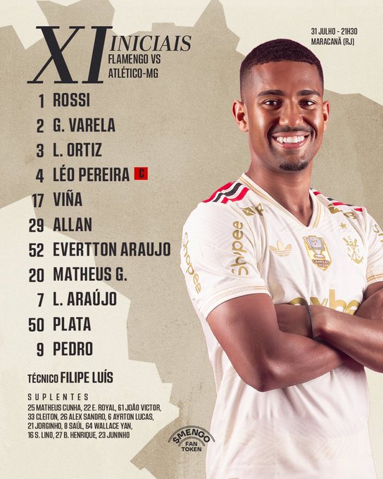 Flamengo divulga escalação para jogo contra o Atlético-MG