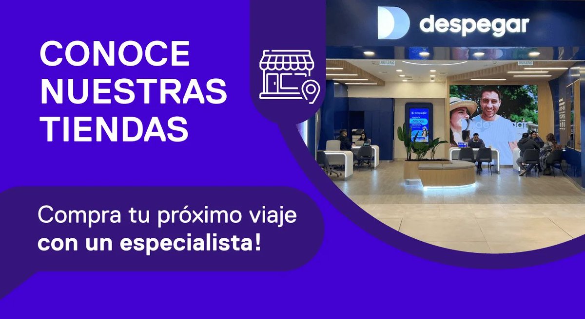 ¿Quieres que alguien te ayude a armar tu viaje? 👀
Anda a una tienda Despegar y habla con un especialista!  beneficios ⤵️
 
🤝 Atención personalizada
 💸 Cuotas sin interés
 🧾 Puedes combinar medios de pago
 🎉 ¡Ofertas exclusivas solo en tienda!
📍 despegar.cl/informacion/ti…