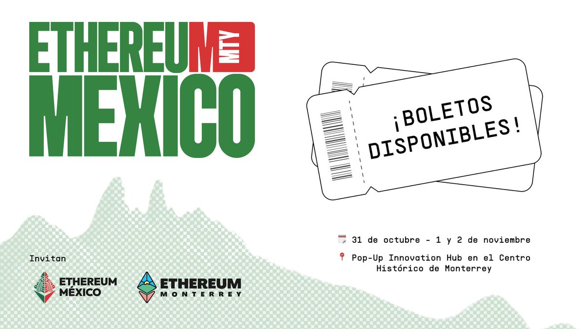 ethereum_mexico's tweet image. 🎟️Tickets ya disponibles #ETHMexico2025🇲🇽

💚 ethmexico.org/ETHMX2025
🩶 
❤️ 

¡Nos vemos en el norte!🤠