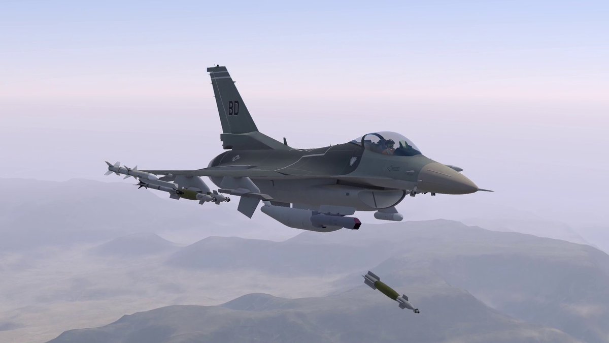SkywardFM's tweet image. The recent test session of our next VTOL VR mission focused on the F-16 mod. A three ship of Vipers took the enemy to task with every weapon it could carry. #flightsim #VR #VTOLVR