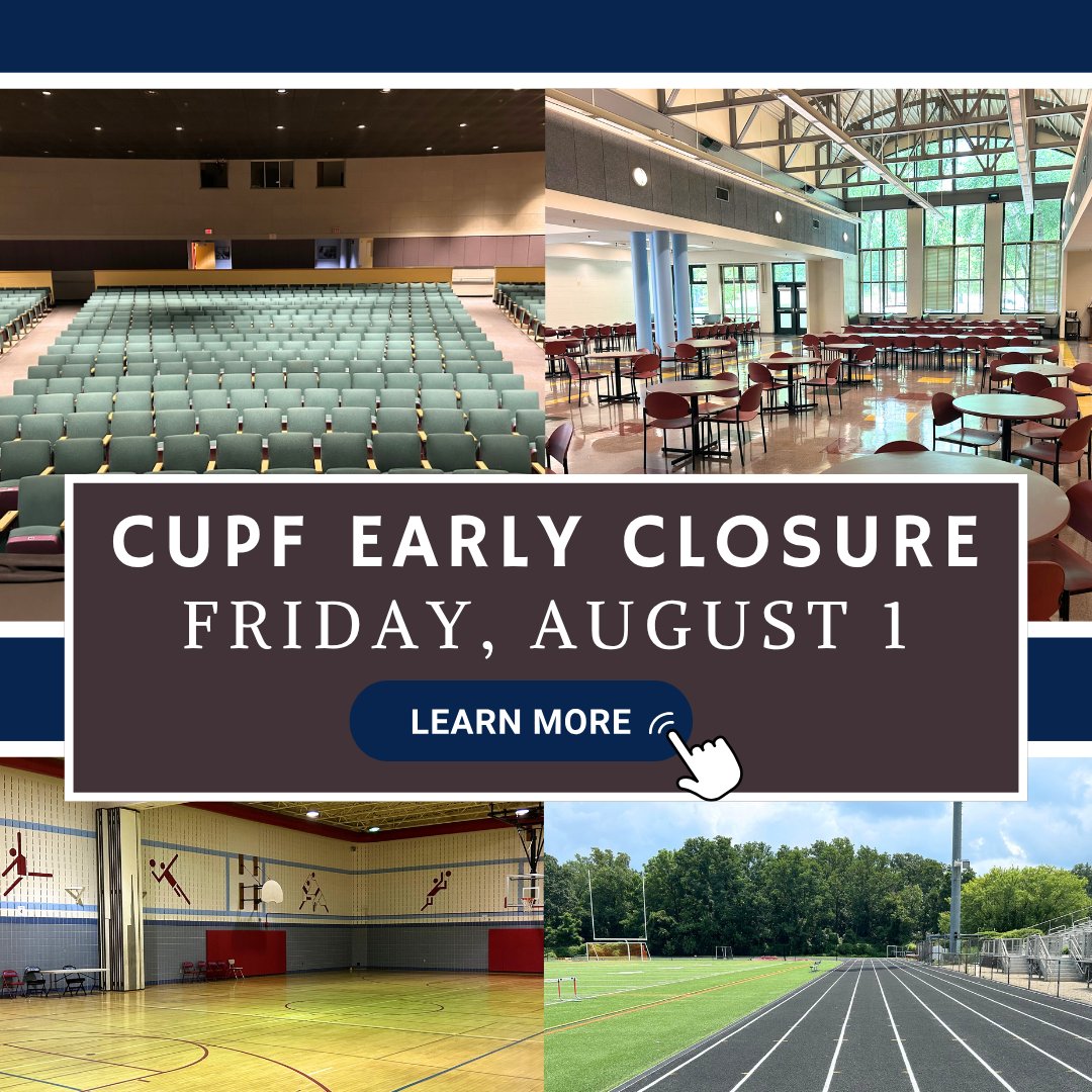 Community Use of Public Facilities (CUPF) (@montgomerycupf) on Twitter photo 👋CUPF Early Closure Announcement | On Friday, August 1, 2025, at 3 p.m. CUPF offices will close early due to a staff event. We will resume normal business hours on Monday, August 4, 2025.
For more info, go to cupfmontgomerycountymd.blogspot.com/2025/07/july-3…
Thank you for using public facilities for 👋CUPF Early Closure Announcement | On Friday, August 1, 2025, at 3 p.m. CUPF offices will close early due to a staff event. We will resume normal business hours on Monday, August 4, 2025.
For more info, go to cupfmontgomerycountymd.blogspot.com/2025/07/july-3…
Thank you for using public facilities for
