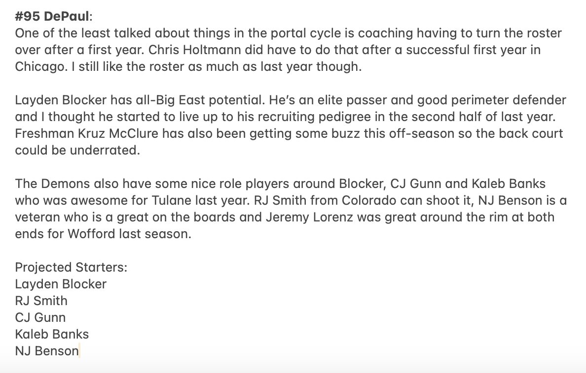 Quick blurb on DePaul