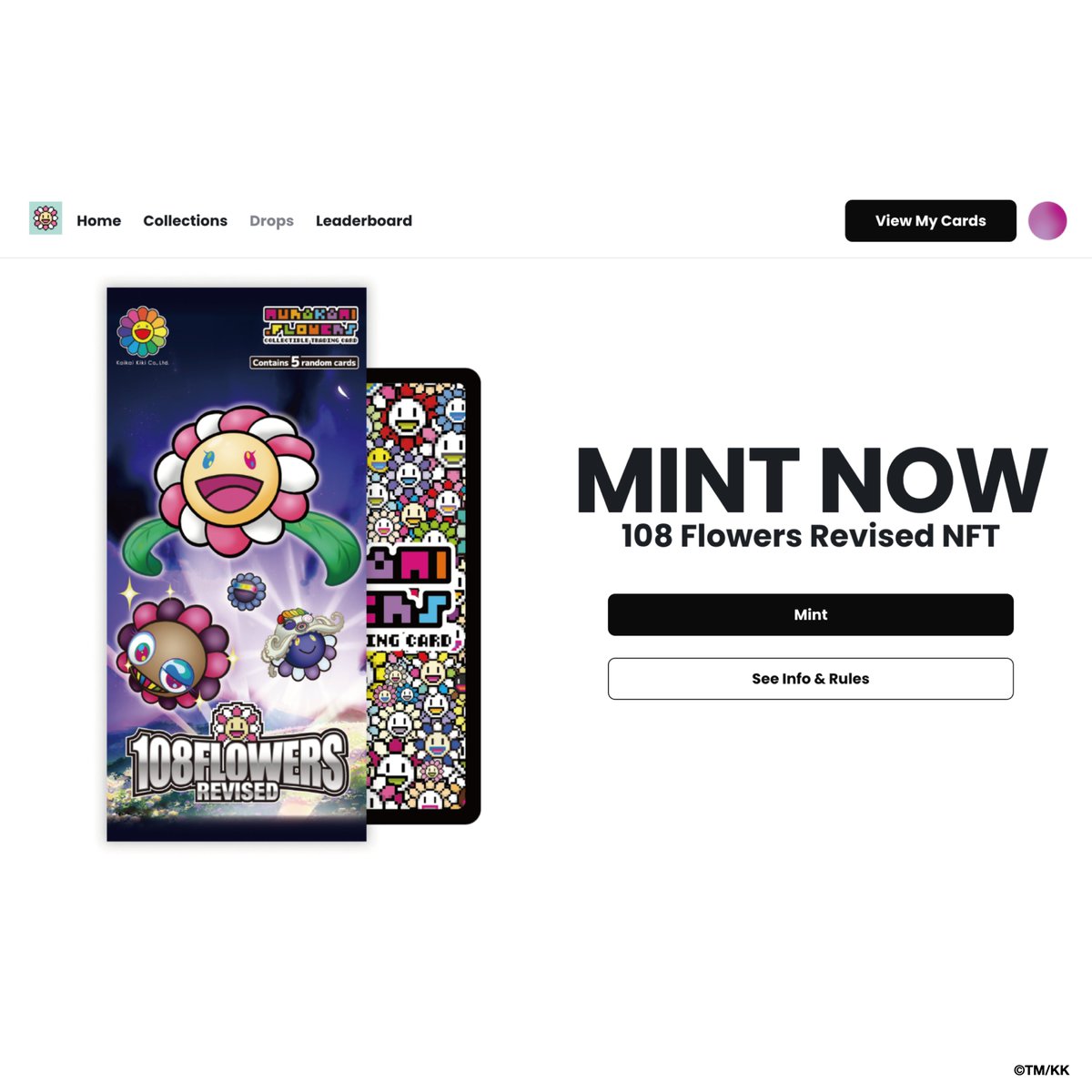 🌸 108 Flowers Revised NFT is LIVE — part of Onchain Summer on <a href="/base/">Base</a>

Mint and open Takashi Murakami’s collectible trading cards as NFTs — directly inside the new <a href="/baseapp/">Base app</a>.

💠 1 pack = 5 digital cards
💳 Pay with card or ETH (.0014 ETH per pack)
📦 Packs open instantly
📱 No