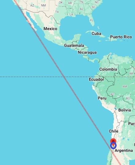 The red line shown here is one of the prediction lines for which I had said that there is strong likelihood of a reasonably strong earthquake near it (within 200 km of the line) at around 22:15 hours GMT on 31 July 2025.

Magnitude 5.0 earthquake occurred 150 km from the red line