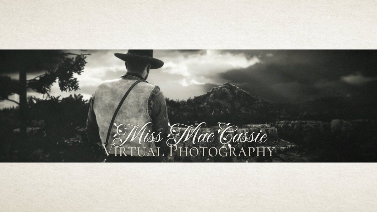MissMacCassie's tweet photo. Howdy, friends! New #headerphoto. Today is the beginning of the announced Month with Red Dead Redemption 2. One B&W filter, one aspect ratio. I leave the brutal neon world and begin my journey in no less brutal world of the Wild West. Saddle your horse and come with me! https://t.co/kf13WTpo47