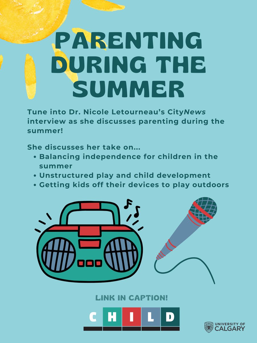 CHILD Studies (@childstudies_ab) on Twitter photo <a href="/DrNLetourneau/">Dr Nicole Letourneau</a> was featured on the Now You Know with Rob Snow show! She discussed parenting in the summer including balancing supervision and independence and the importance of unstructured play.
Tune in at the 8 minute mark to hear Nicole’s interview:
vancouver.citynews.ca/podcasts/now-y… <a href="/DrNLetourneau/">Dr Nicole Letourneau</a> was featured on the Now You Know with Rob Snow show! She discussed parenting in the summer including balancing supervision and independence and the importance of unstructured play.
Tune in at the 8 minute mark to hear Nicole’s interview:
vancouver.citynews.ca/podcasts/now-y…
