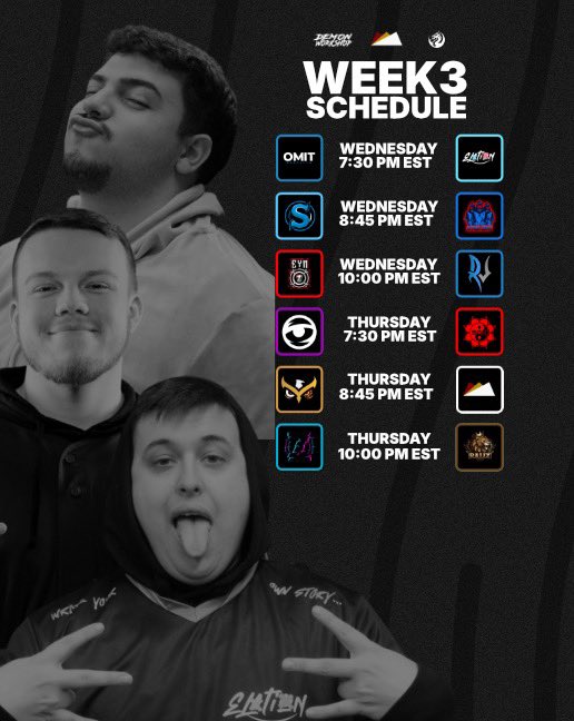 The Premier Circuit (@tpcircuit) on Twitter photo TPC Summer League presented by <a href="/ShintoGC/">Shinto Gaming Club</a> | <a href="/ink3dStudio/">Ink3D Studio</a>
<a href="/OMiTBrooklyn/">OMiT COD</a> 3-0 <a href="/ElationEsports/">Elation</a>
<a href="/SynEsportsgg/">SynergyEsports</a> 3-0 <a href="/OutB_Gaming/">OutBreak Gaming</a>
<a href="/EarnYourMedal/">EYMπ</a> 3-0 <a href="/ReviveUprise/">Revive Uprise</a>
7:30 Game <a href="/UnityVisual/">Unity Visual</a> vs <a href="/ShintoGC/">Shinto Gaming Club</a>
8:45 Game <a href="/POBOesports/">POBO</a> vs <a href="/GrimMelts/">Grim</a>
10:00 Game <a href="/ZonedOutGaming/">Zoned Out Gaming</a> vs <a href="/rally_esports/">Rally Esports</a> TPC Summer League presented by <a href="/ShintoGC/">Shinto Gaming Club</a> | <a href="/ink3dStudio/">Ink3D Studio</a>
<a href="/OMiTBrooklyn/">OMiT COD</a> 3-0 <a href="/ElationEsports/">Elation</a>
<a href="/SynEsportsgg/">SynergyEsports</a> 3-0 <a href="/OutB_Gaming/">OutBreak Gaming</a>
<a href="/EarnYourMedal/">EYMπ</a> 3-0 <a href="/ReviveUprise/">Revive Uprise</a>
7:30 Game <a href="/UnityVisual/">Unity Visual</a> vs <a href="/ShintoGC/">Shinto Gaming Club</a>
8:45 Game <a href="/POBOesports/">POBO</a> vs <a href="/GrimMelts/">Grim</a>
10:00 Game <a href="/ZonedOutGaming/">Zoned Out Gaming</a> vs <a href="/rally_esports/">Rally Esports</a>