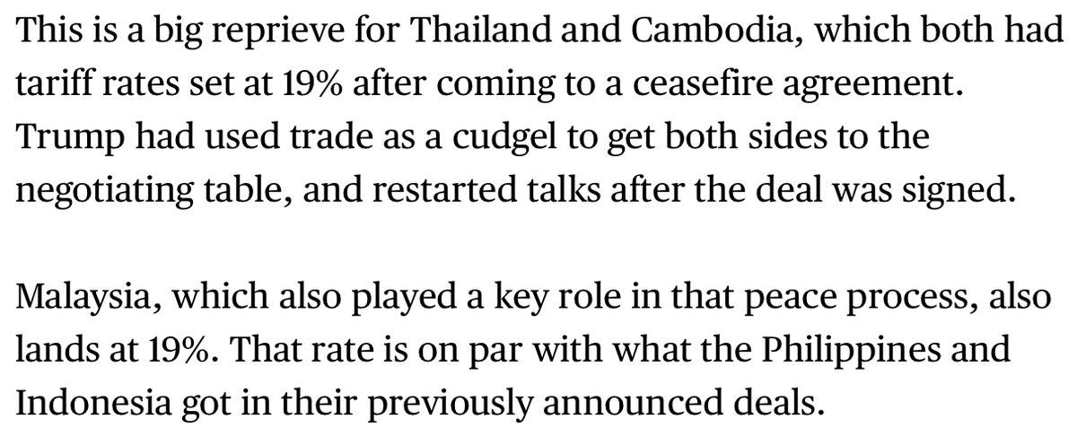 19% รอรายละเอียดเราเอาอะไรไปแลกถึงจะประเมินได้ อย่าเพิ่งดีใจกับ decline in absolute term. หรือดีใจเพราะได้เท่ากับกัมพูชา (ซึ่งไม่ควรเป็นคู่เทียบเลย)
รอรัฐบาลเปิดรายละเอียด #cambodiaopenedfirefirst  #Trump #ภาษีทรัมป์
