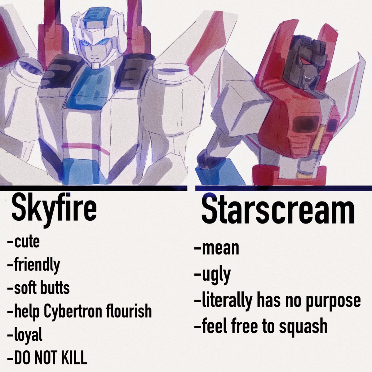 How to distinguish Skyfire and Starscream in wild.
#skystar #skyfire #starscream #transformers