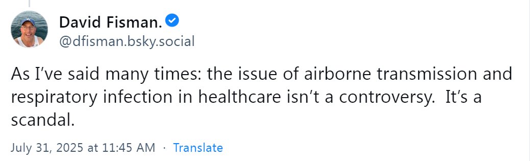 "The issue of airborne transmission and respiratory infection in healthcare isn’t a controversy. It’s a scandal."

David Fisman 2025