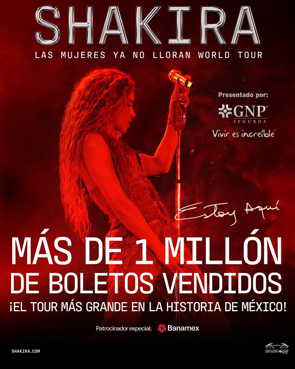 GIGANTE! Com 1 MILHÃO de ingressos vendidos no México, a turnê de Shakira se tornou a maior da história do país 🇲🇽

No total, a cantora fará 28 shows no México ao final da “Las Mujeres Ya No Lloran World Tour”.