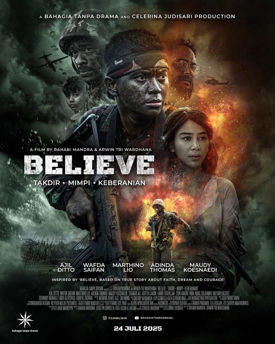 takalar_kodim's tweet photo. *BELIEVE — Takdir, Mimpi, Keberanian. Kisah hubungan anak dan ayah yang dipertemukan dalam perang yang brutal, dan tentang istri yang tidak pernah tau suaminya akan pulang untuk dipeluk atau dikuburkan.*

#FilmBelieve #Believe #FilmIndonesia #FilmAction #FilmLaga #Warmovie https://t.co/DliPxIY18i