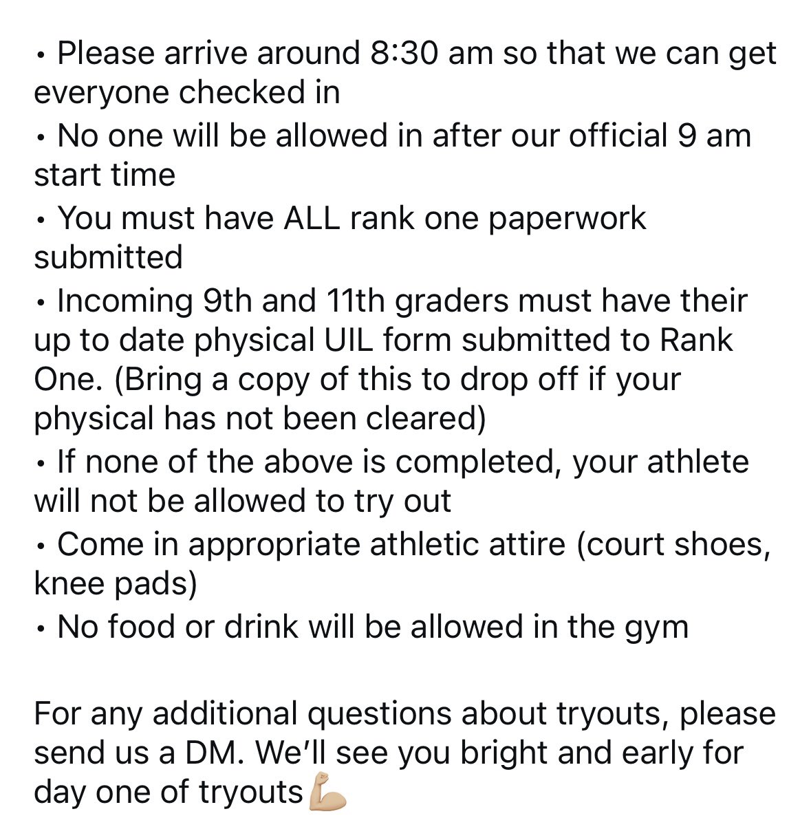 Tryouts day one starts tomorrow! See you there 💪🏼🏐