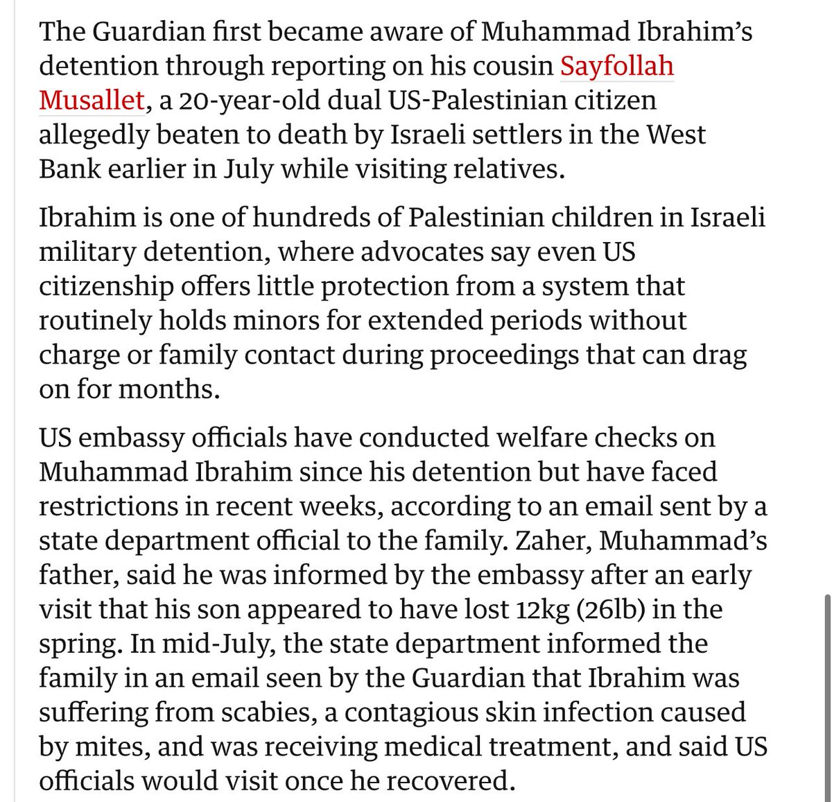 Arrested at 15 for “rock-throwing,” 5 months w/o trial, developed scabies and lost 25 pounds, US embassy officials are blocked from seeing him, AND his cousin was LYNCHED a few weeks ago? 

How is this not a major story???
