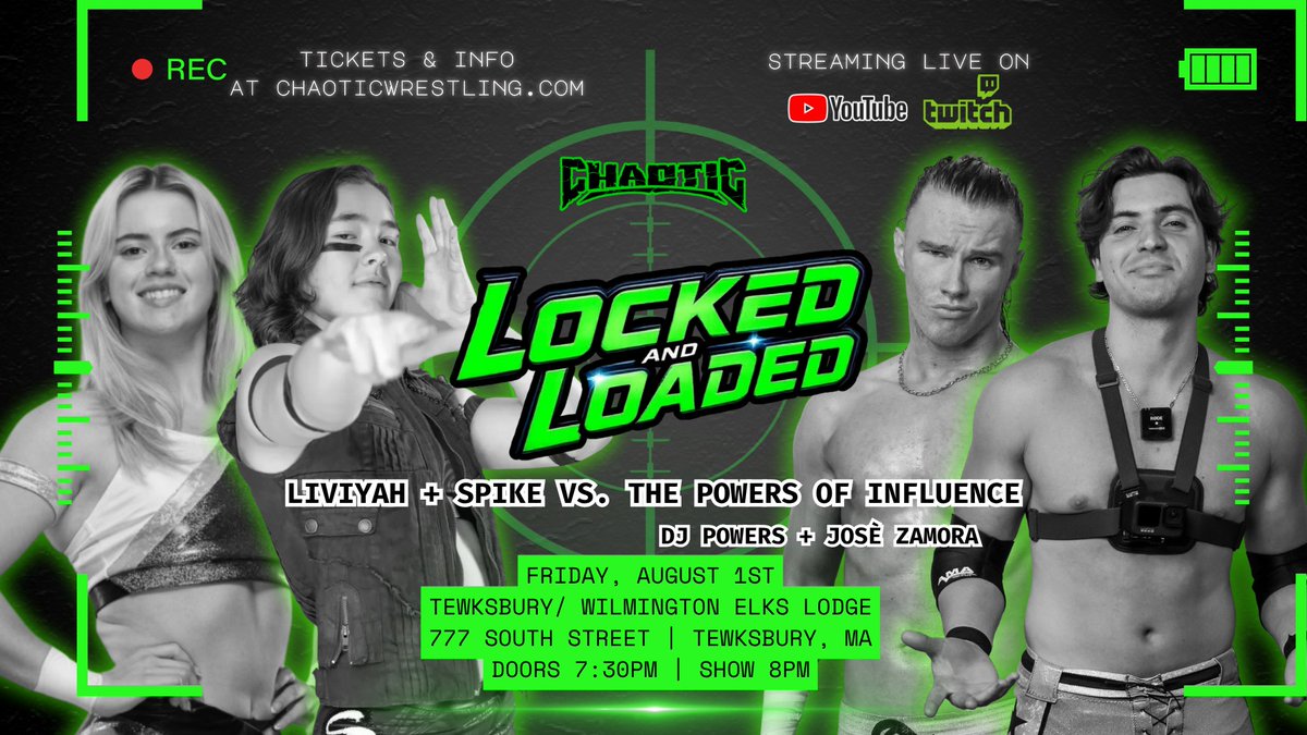 ChaoticWrestlin's tweet photo. 📢 2 More Matches Confirmed For Tomorrow Night!

John Walters w/ Sidney Bakabella vs "The Big Cheese" Tony Navarro
+
Liviyah &amp; Spike vs Jose Zamora &amp; DJ Powers

Tomorrow, August 1st
Tewksbury, MA
@ The Elks Lodge

Tickets/Info: https://t.co/DZCpSrwiEx https://t.co/Nj2rN0QguR