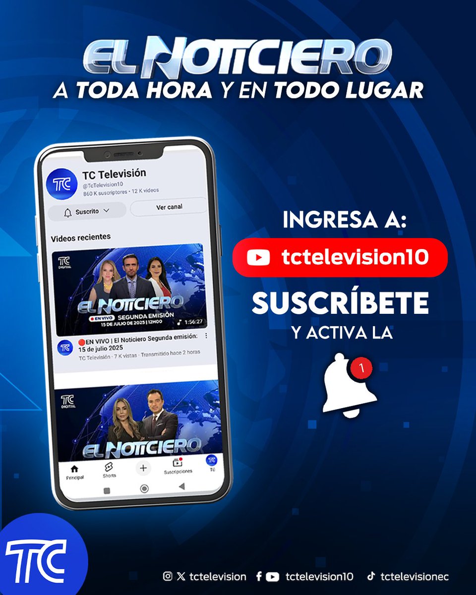 📰📱 ¡Ahora El Noticiero está donde tú estés!
No importa si estás fuera de casa, en el trabajo o en movimiento. 📍
🔴 Míralo EN VIVO desde YouTube.
Solo escribe TcTelevision10 y mantente siempre informado.
#ElNoticiero #NoticiasEnVivo #TCDigital