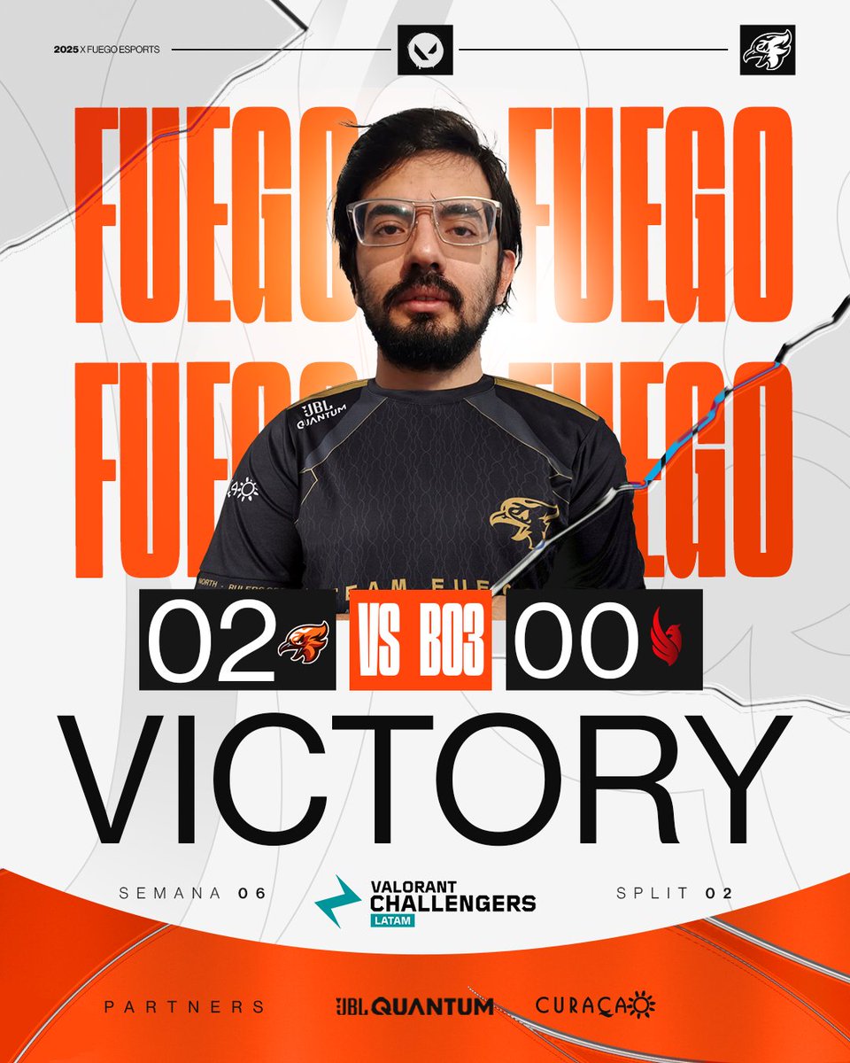 FUEGO (@fuegocw) on Twitter photo Victoria para cerrar el Stage 2 y mostrar una gran cara mientras llega la PR.
GGWP <a href="/AB3_Esports/">AB3 ESPORTS</a>
#WeWillRise🔥 - <a href="/VCL_LATAM/">VALORANT Challengers LATAM</a> Victoria para cerrar el Stage 2 y mostrar una gran cara mientras llega la PR.
GGWP <a href="/AB3_Esports/">AB3 ESPORTS</a>
#WeWillRise🔥 - <a href="/VCL_LATAM/">VALORANT Challengers LATAM</a>