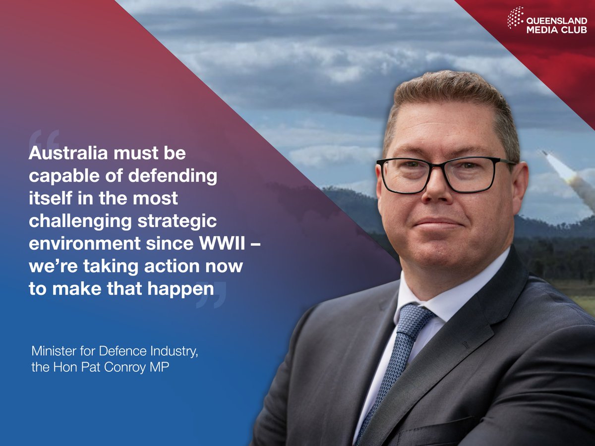 📢 Defence capability and procurement are frequently in the news - #AUKUS and defence spending as a percentage of GDP to name a few. Be there as the news breaks when Minister for Defence Industry <a href="/PatConroy1/">Pat Conroy MP</a> fronts <a href="/QldMediaClub/">Queensland Media Club</a> on 19 August. #AusPol 

🎟️: bit.ly/QMC-PatConroyMP
