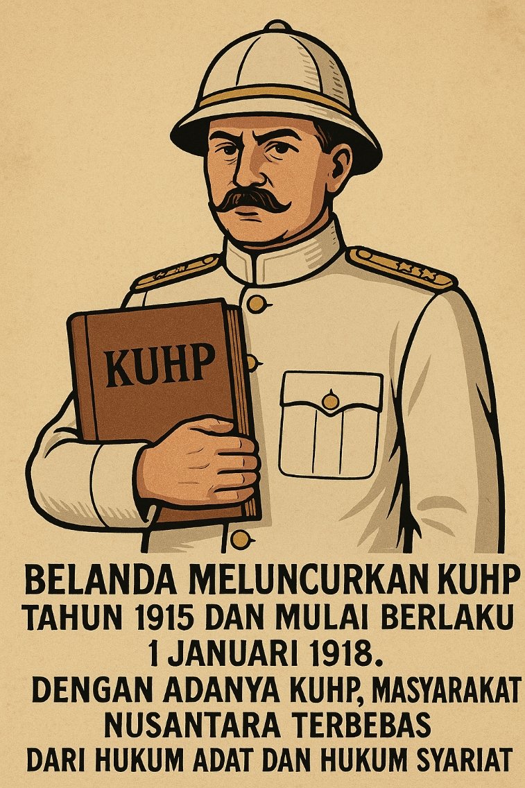 Peninggalan Belanda paling berharga adalah Wetboek van Strafrecht voor Nederlandsch-Indië, atau kita menyebutnya KUHP.

Disahkan tahun 1915 dan mulai berlaku 1 Januari 1918 hingga sekarang.

KUHP ampuh membebaskan masyarakat bawah dari belenggu Hukum Adat &amp; Hukum Syariat.

📚 👓