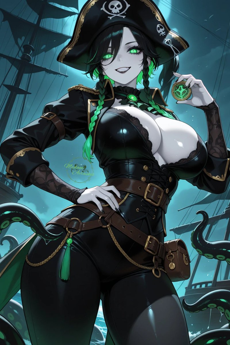 MadamAeraskis's tweet image. 🏴‍☠️Pirate EG⚔️

𝙋𝙊𝙑: 𝙔𝙤𝙪 𝙜𝙚𝙩 𝙩𝙖𝙠𝙚𝙣 𝙝𝙤𝙨𝙩𝙖𝙜𝙚

Rough binds, the scent of salt..
 And me, standing above you
   with a wicked grin.

You’re mine now~
Tied tight in my hold,
  traded not for ransom,
    but for pleasure.

And if you behave,
   I might even go easy~