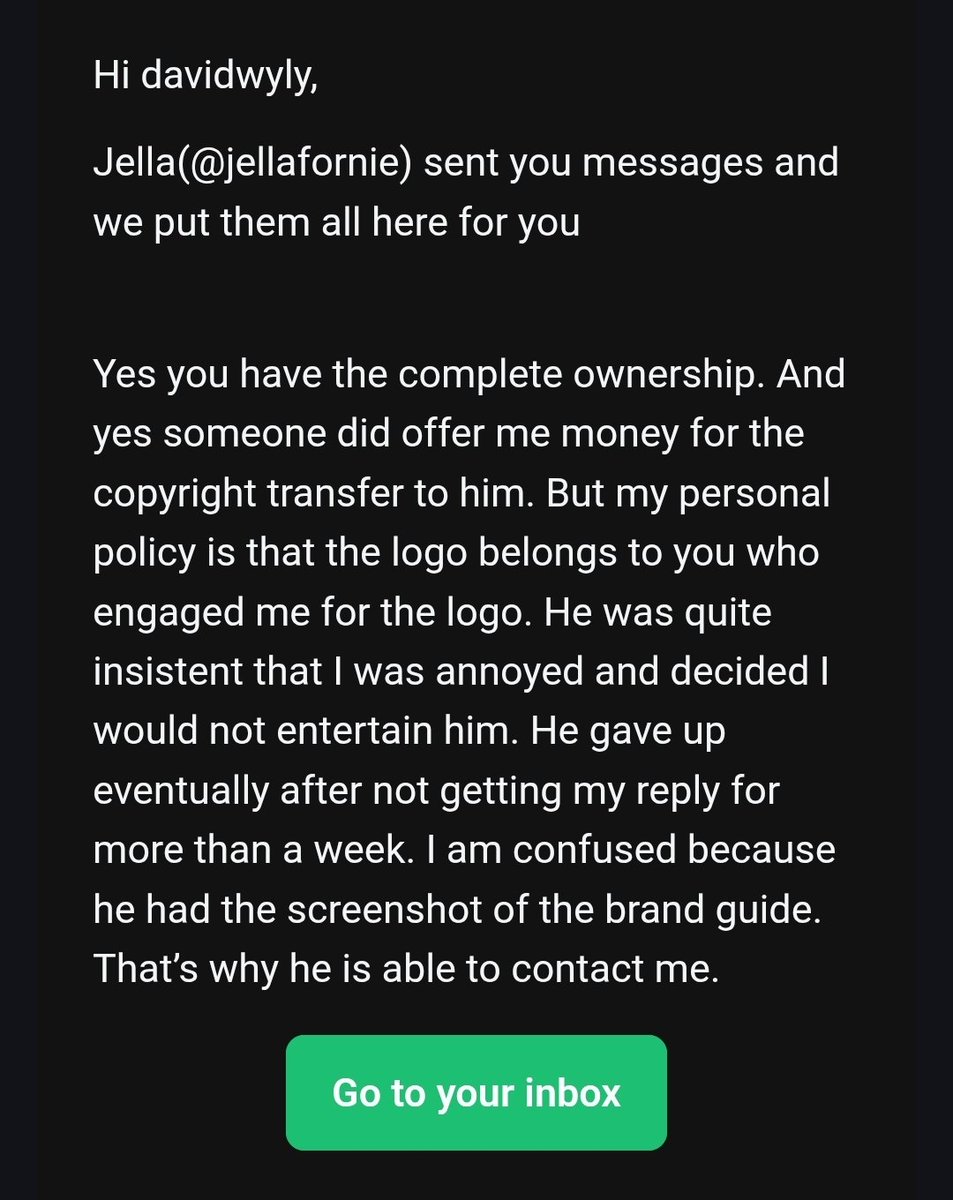 Someone is getting desperate; you can smell the panic. They know they messed up by stealing our name, logo, and brand identity verbatim.

So... they acknowledge our ownership of the $USELESS brand, and are trying to bribe the Fiverr designer for a spurious claim. What dorks.