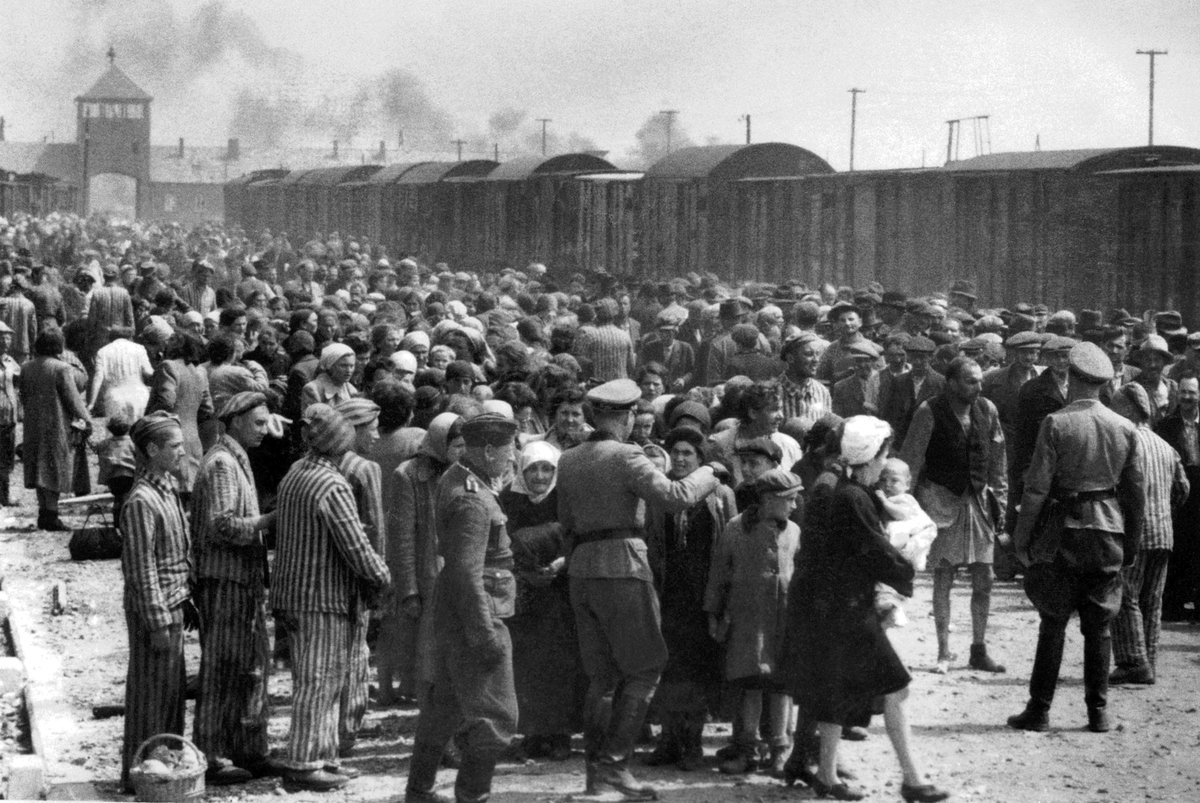 Jews arriving at Auschwitz II in German-occupied Poland, May 1944. Most were selected to go to the gas chambers.